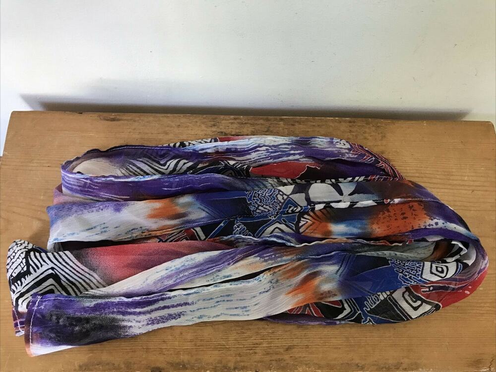 Womens Lightweight Purple Nylon Colorful Painterly Geometric Abstract Scarf 60"